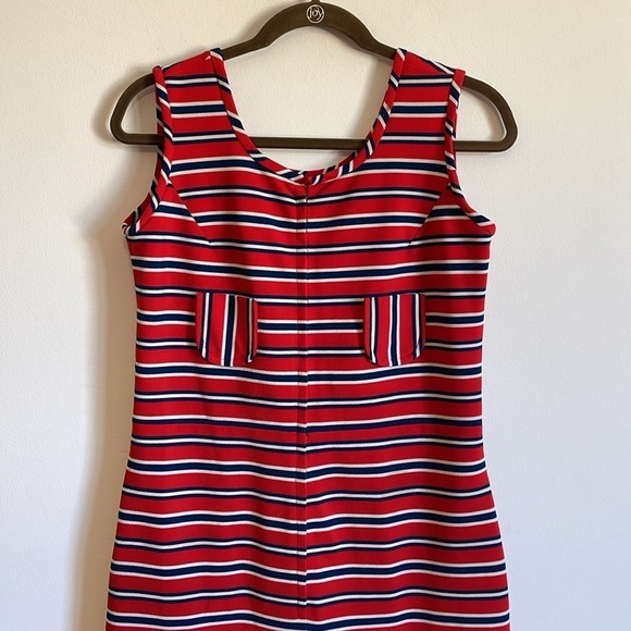 VTG Retro Jumpsuit Med Red 60s 70s Revival Coastal Nautical Mid-Mod - Picture 4 of 15